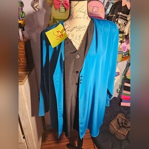 Vintage 80s Style Blouse S.G. Sport Plus Size 18/20 Blue And Black